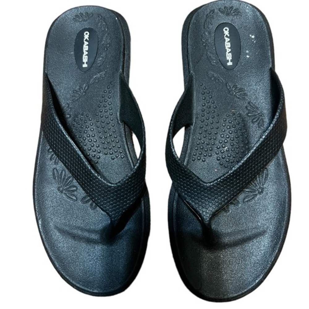 Okabashi Black Thong Sandals Made in the USA Size Medium